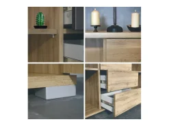 Aparador Santo V1, Mueble con 2 puertas y 4 cajones, Roble Evoke / blanco mate (138,5 x 75,5 x 35 cm)