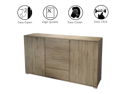 Aparador Santo V1, Mueble con 2 puertas y 4 cajones, Roble Evoke / blanco mate (138,5 x 75,5 x 35 cm)