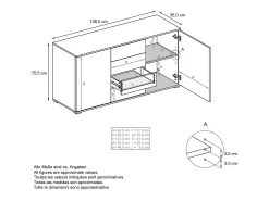 Aparador Santo V1, Mueble con 2 puertas y 4 cajones, blanco mate / antracita mate (138,5 x 75,5 x 35 cm)