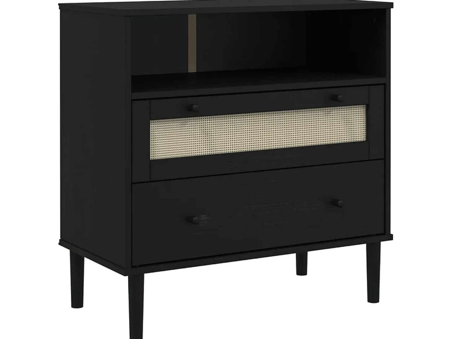 Aparador SENJA aspecto de ratán madera pino negro 80x40x80 cm ES19156