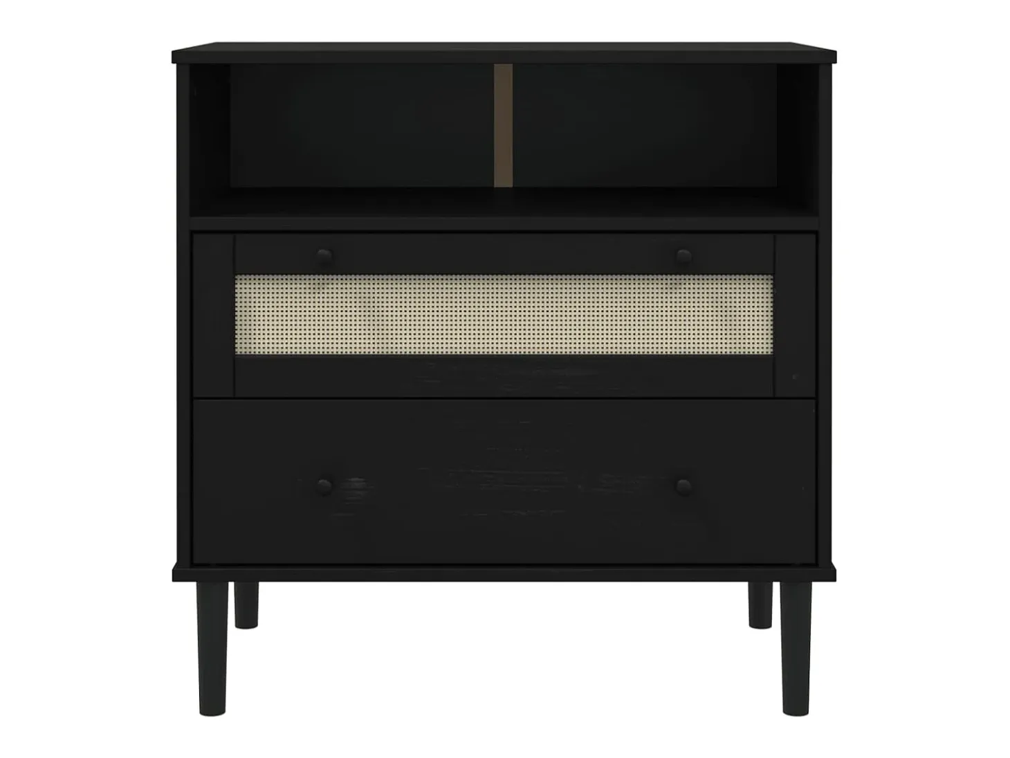 Aparador SENJA aspecto de ratán madera pino negro 80x40x80 cm ES19156