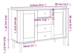Aparador SENJA en imitación ratán blanco 112x40x80cm madera maciza de pino