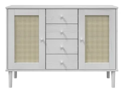 Aparador SENJA en imitación ratán blanco 112x40x80cm madera maciza de pino