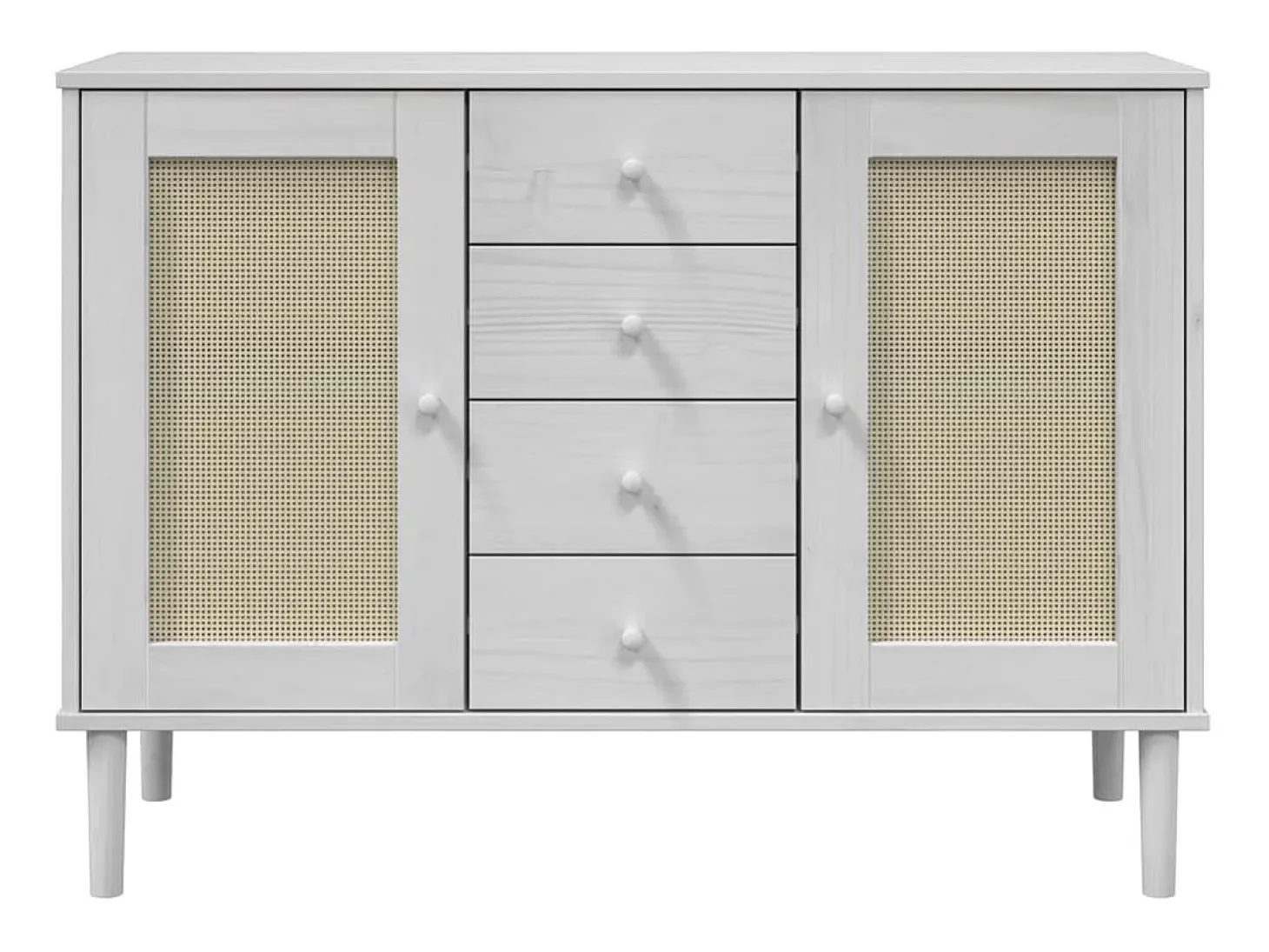 Aparador SENJA en imitación ratán blanco 112x40x80cm madera maciza de pino