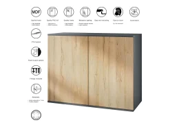 Aparador Skadu V3, Armario de Cocina Moderno con 2 Puertas Grandes antracita mate / gris arena de alto brillo (92,5 x 73.5 x 35)