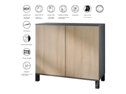 Aparador Skadu V3, Armario de Cocina Moderno con 2 Puertas Grandes antracita mate / gris arena de alto brillo (92,5 x 84.5 x 35)