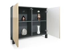 Aparador Skadu V3, Armario de Cocina Moderno con 2 Puertas Grandes antracita mate / gris arena de alto brillo (92,5 x 84.5 x 35)