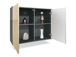 Aparador Skadu V3, Armario de Cocina Moderno con 2 Puertas Grandes antracita mate / burdeos de alto brillo (92,5 x 73.5 x 35)