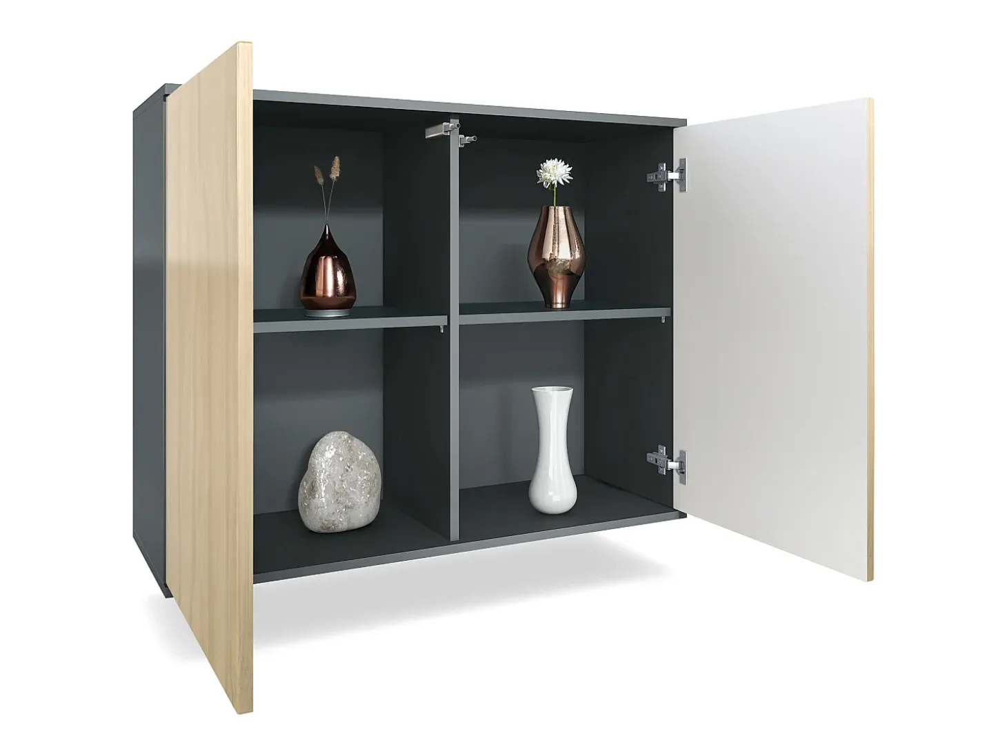 Aparador Skadu V3, Armario de Cocina Moderno con 2 Puertas Grandes antracita mate / negro de alto brillo (92,5 x 73.5 x 35)