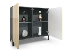 Aparador Skadu V3, Armario de Cocina Moderno con 2 Puertas Grandes antracita mate / gris arena de alto brillo (92,5 x 83.5 x 35)