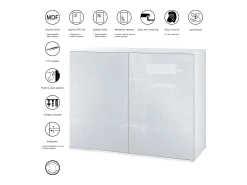 Aparador Skadu V3, Armario de Cocina Moderno con 2 Puertas Grandes blanco mate / gris de alto brillo (92,5 x 73.5 x 35)