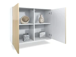 Aparador Skadu V3, Armario de Cocina Moderno con 2 Puertas Grandes blanco mate / gris de alto brillo (92,5 x 73.5 x 35)