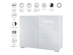 Aparador Skadu V3, Armario de Cocina Moderno con 2 Puertas Grandes blanco mate / burdeos de alto brillo (92,5 x 75.5 x 35)
