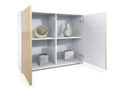 Aparador Skadu V3, Armario de Cocina Moderno con 2 Puertas Grandes blanco mate / burdeos de alto brillo (92,5 x 75.5 x 35)