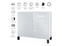 Aparador Skadu V3, Armario de Cocina Moderno con 2 Puertas Grandes blanco mate / roble natural (92,5 x 84.5 x 35)