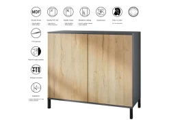 Aparador Skadu V3, Armario de Cocina Moderno con 2 Puertas Grandes antracita mate / negro de alto brillo (92,5 x 83.5 x 35)