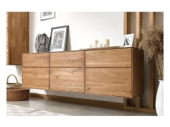 Aparador suspendido en madera maciza de roble 3 puertas Inka 172 cm