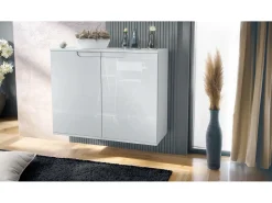 Aparador Sylt V3, Armario de Cocina Moderno con 2 Puertas Grandes blanco mate / blanco de alto brillo (92,5 x 73.5 x 35)