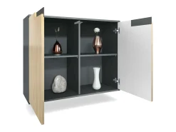 Aparador Sylt V3, Armario de Cocina Moderno con 2 Puertas Grandes antracita mate / gris arena de alto brillo (92,5 x 73.5 x 35)