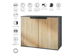 Aparador Sylt V3, Armario de Cocina Moderno con 2 Puertas Grandes antracita mate / gris arena de alto brillo (92,5 x 73.5 x 35)