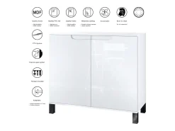 Aparador Sylt V3, Armario de Cocina Moderno con 2 Puertas Grandes blanco mate / gris de alto brillo (92,5 x 84.5 x 35)