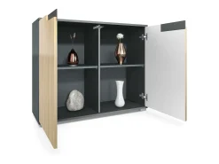 Aparador Sylt V3, Armario de Cocina Moderno con 2 Puertas Grandes antracita mate / burdeos de alto brillo (92,5 x 75.5 x 35)