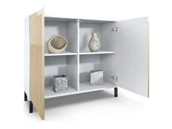 Aparador Sylt V3, Armario de Cocina Moderno con 2 Puertas Grandes blanco mate / hormigón oxidado (92,5 x 83.5 x 35)