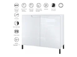 Aparador Sylt V3, Armario de Cocina Moderno con 2 Puertas Grandes blanco mate / hormigón oxidado (92,5 x 83.5 x 35)