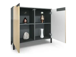 Aparador Sylt V3, Armario de Cocina Moderno con 2 Puertas Grandes antracita mate / roble natural (92,5 x 83.5 x 35)