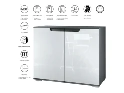 Aparador Sylt V3, Armario de Cocina Moderno con 2 Puertas Grandes antracita mate / gris claro satinado (92,5 x 75.5 x 35)