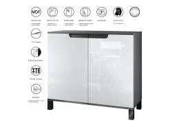 Aparador Sylt V3, Armario de Cocina Moderno con 2 Puertas Grandes antracita mate / roble natural (92,5 x 84.5 x 35)