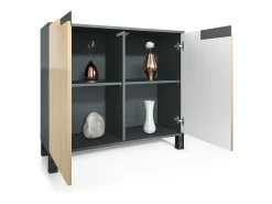 Aparador Sylt V3, Armario de Cocina Moderno con 2 Puertas Grandes antracita mate / gris claro satinado (92,5 x 84.5 x 35)