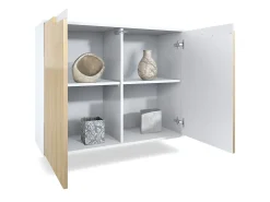 Aparador Sylt V3, Armario de Cocina Moderno con 2 Puertas Grandes blanco mate / burdeos de alto brillo (92,5 x 73.5 x 35)