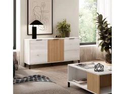 Aparador Tokio Estilo Nórdico Blanco Albo y Roble 3 Puertas 136 cm