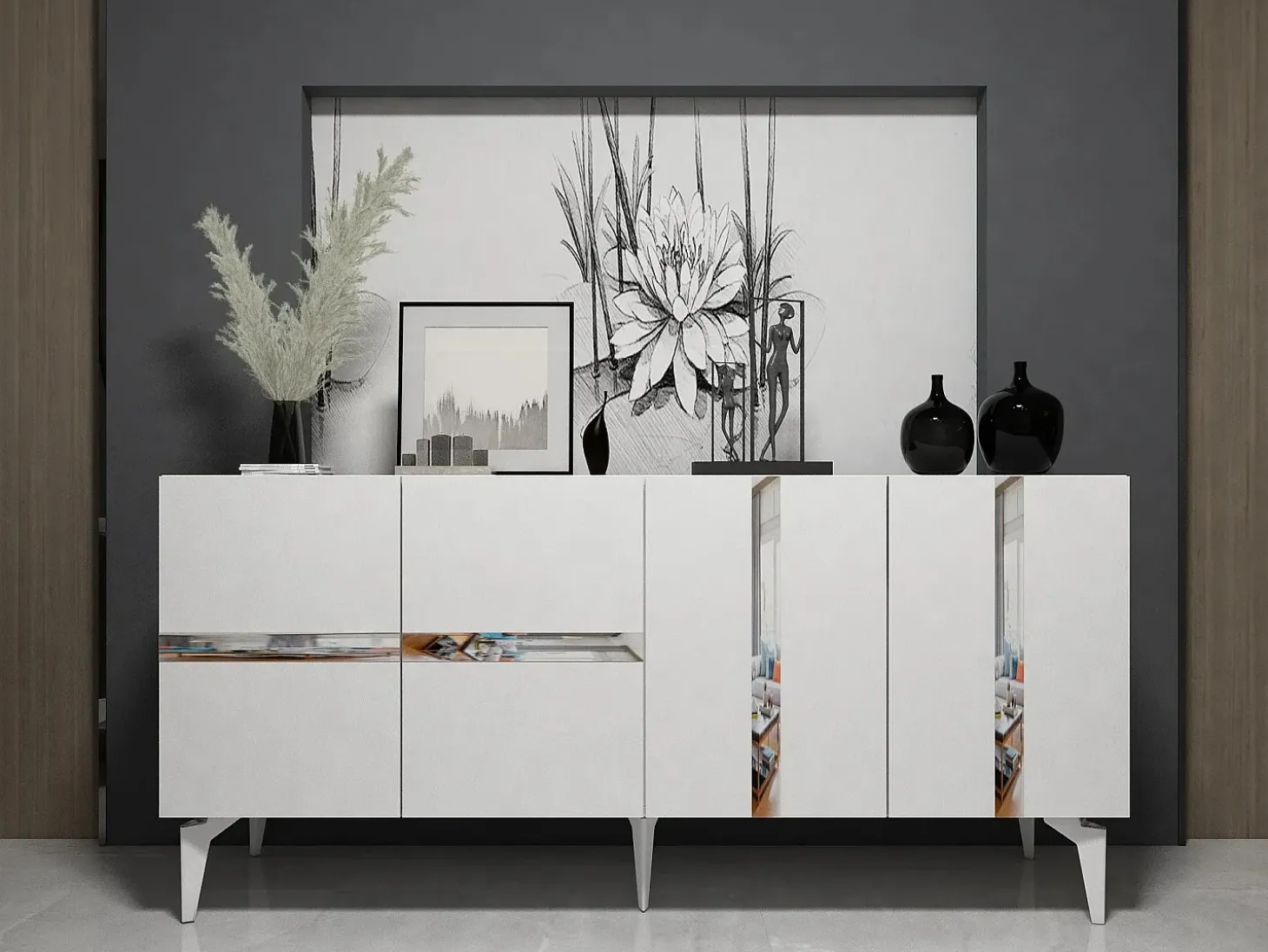 Aparador Vania Blanco Plata 150x40x79 cm