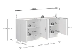 Aparador Vela con 4 puertas en color blanco brillo 160x35x75,4 cm