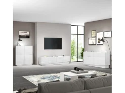 Aparador Vela con 4 puertas en color blanco brillo 160x35x75,4 cm