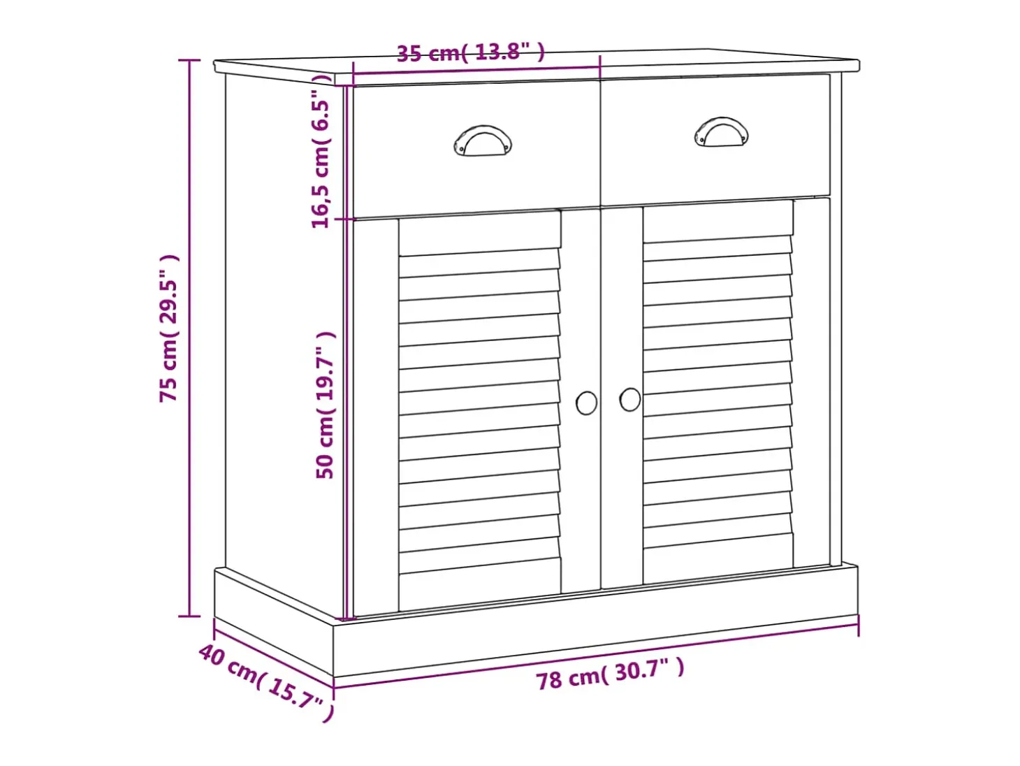 Aparador VIGO con cajones 78x40x75 cm madera maciza de pino