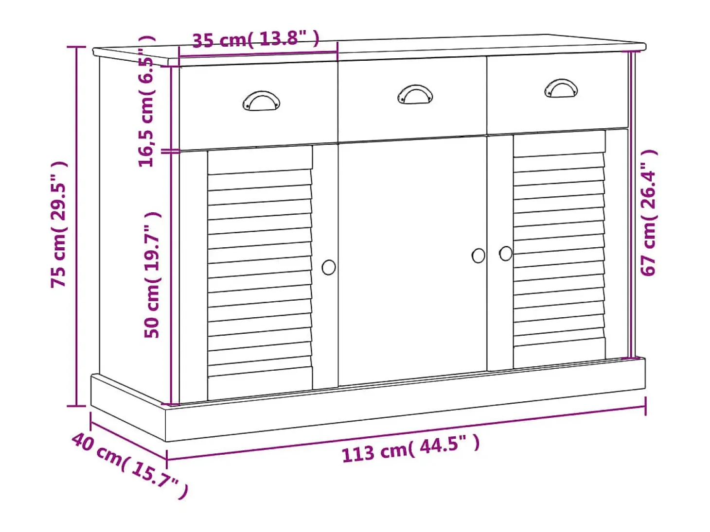Aparador VIGO con cajones 113x40x75 cm madera maciza de pino