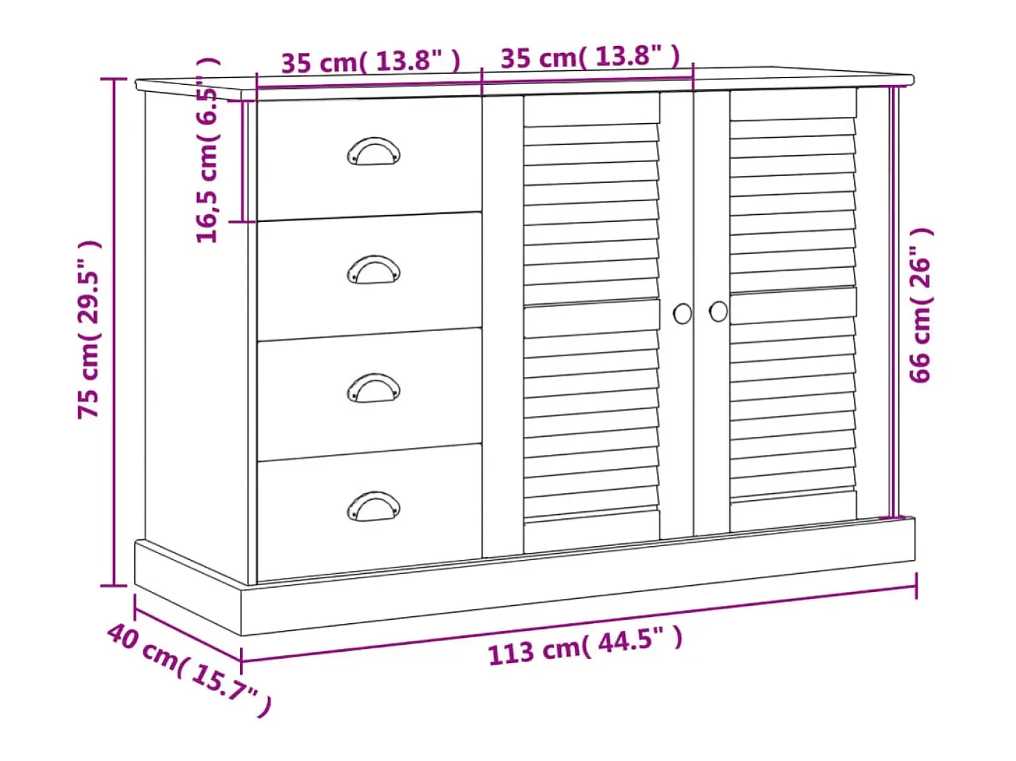 Aparador VIGO con cajones 113x40x75 cm madera maciza de pino