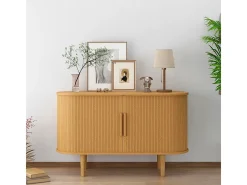 Aparador vintage con 2 puertas correderas de madera 120cm para salón Ambis - Natural