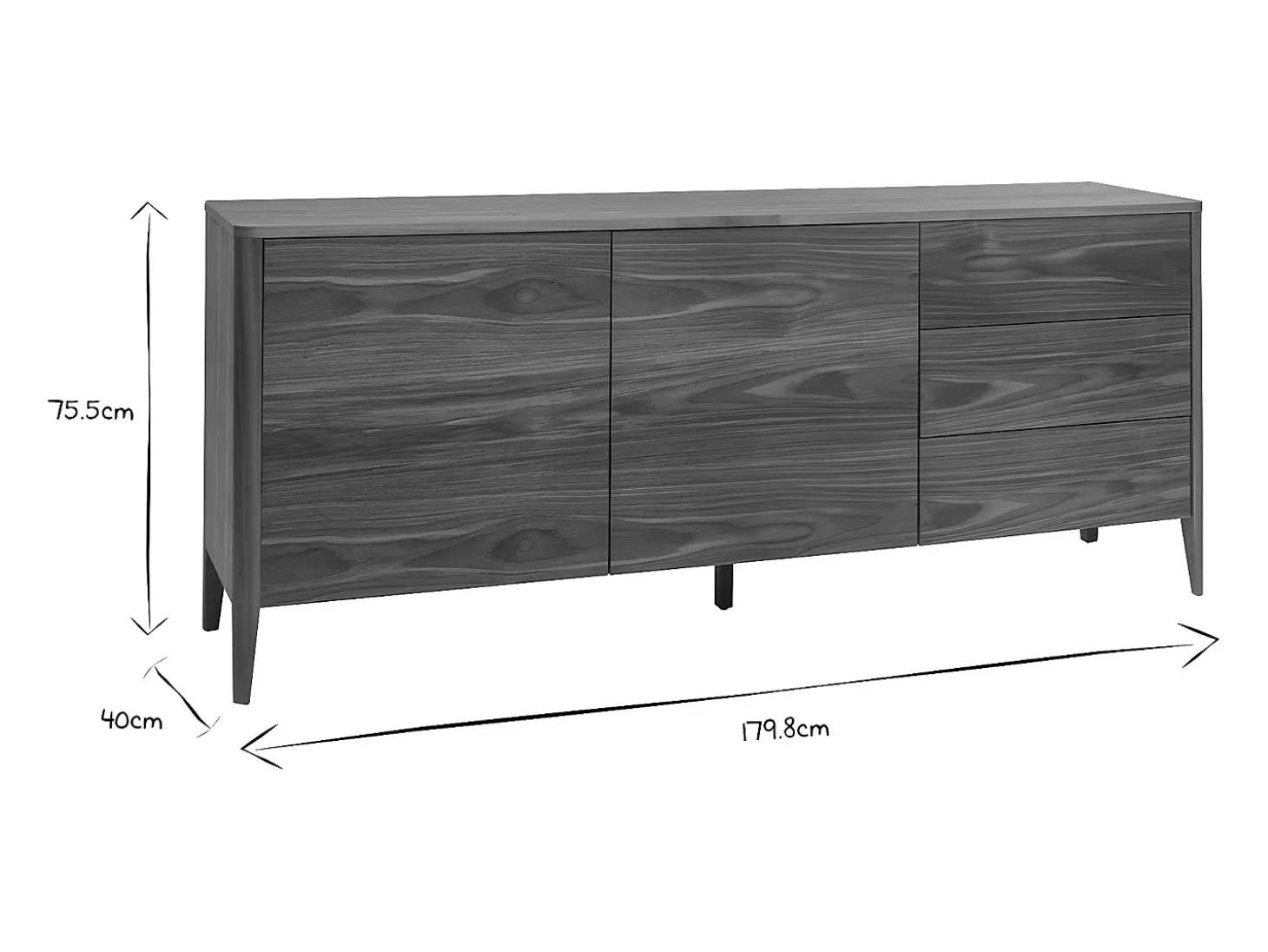 Aparador vintage con 2 puertas y 3 cajones nogal 180 cm BENJA