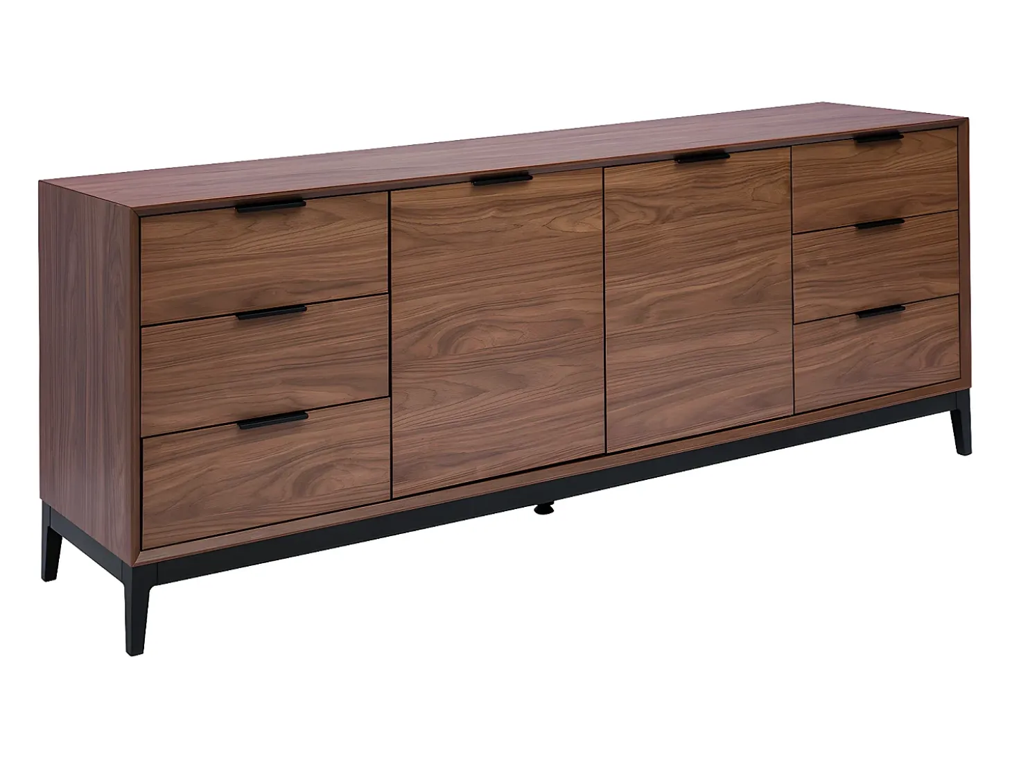 Aparador vintage con acabado de madera de nogal oscuro y metal negro con almacenaje 180 cm SARTO