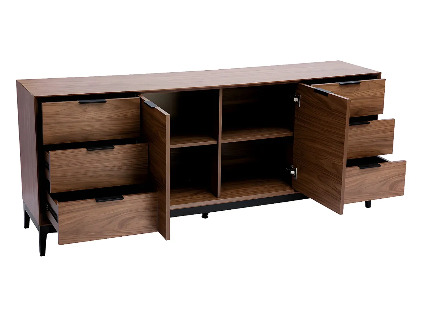 Aparador vintage con acabado de madera de nogal oscuro y metal negro con almacenaje 180 cm SARTO
