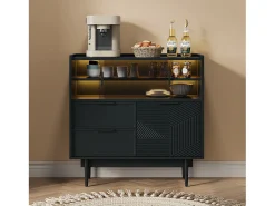 Aparador, vitrina con 2 cajones, 1 puerta de madera y 2 puertas correderas de cristal - 80 x 35 x 80 cm - Madera MDF - Negro