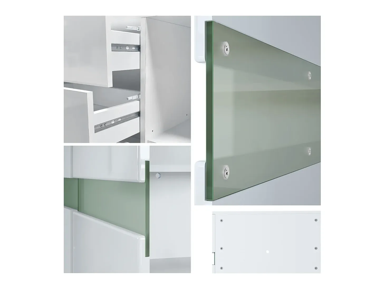 Aparador Vladon Flow, blanco de alto brillo/blanco de alto brillo - Cómoda moderna con acristalamiento Ambient Light para su salón (177 x 75 x 39 cm)
