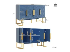 Aparador 140x40x80 cm, estilo contemporáneo, con cuatro puertas y dos estantes regulables en altura, azul