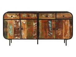 Aparador 140x35x70 cm madera maciza recuperada y metal