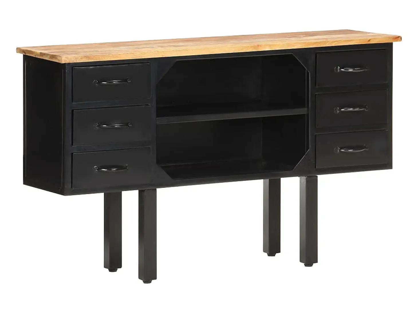 Aparador 110x30x65 cm Madera maciza de mango crudo y acero
