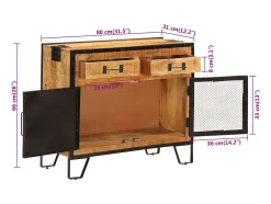 Aparador 80x31x66 cm madera maciza de mango crudo y metal